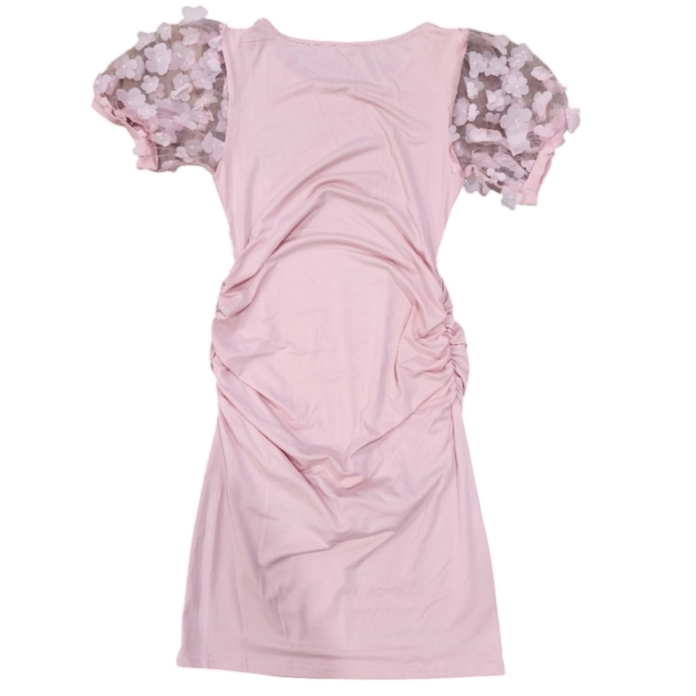 Pink Floral Maternity Dress Mesh Sleeves - Picture 2 of 4